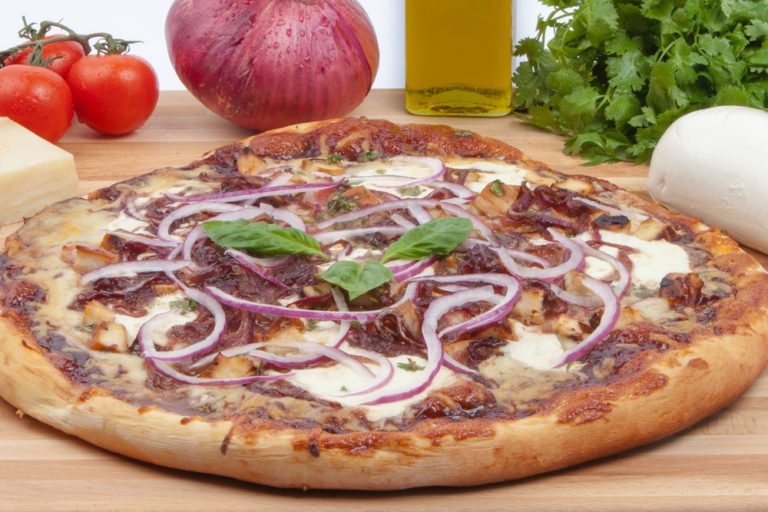 BBQ Pizza with Caramelized Onions & Blue Cheese