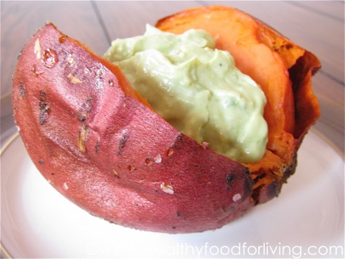 Baked Sweet Potatoes with Avocado & Goat Cheese Cream Baked Sweet Potatoes with Avocado & Goat Cheese Cream