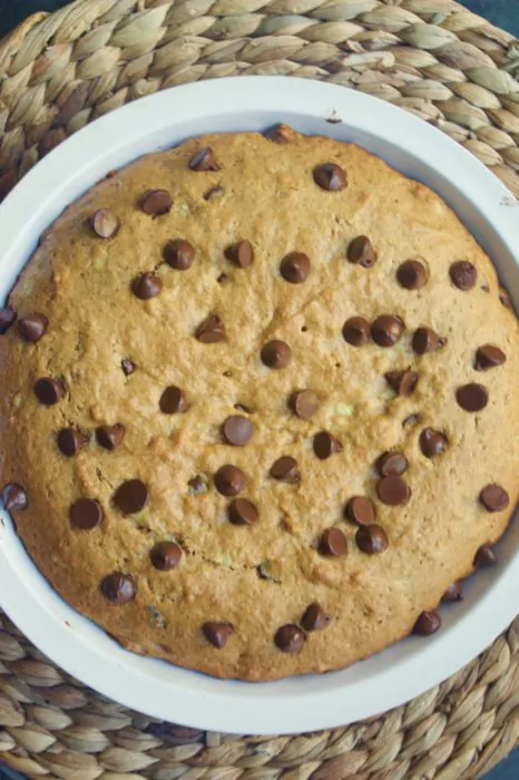 Chocolate Chip Banana Snack Cake with Peanut Butter Glaze