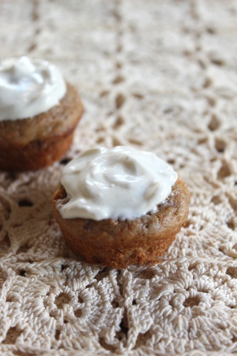 {Date-Sweetened} Mini Carrot Muffins for Baby (with yogurt “frosting”)