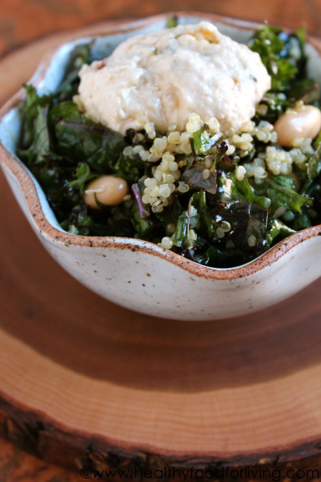 Massaged Kale Salad with Beans, Quinoa, & Hummus