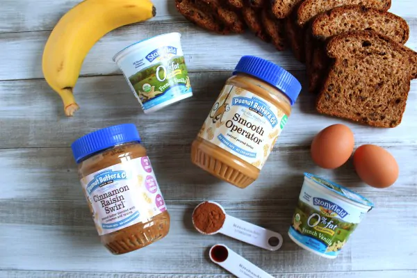 Peanut Butter Banana Baked French Toast with PB Yogurt Sauce
