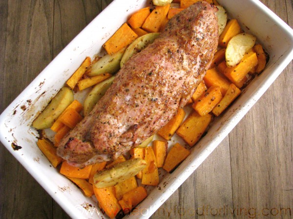 Roasted Maple-Dijon Glazed Pork Tenderloin with Sweet Potatoes and Apples