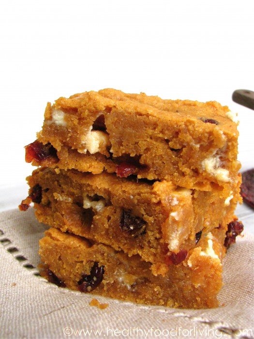 Spiced Sweet Potato Blondies with Cranberries and White Chocolate