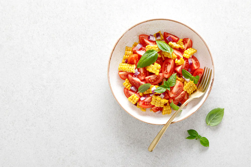 Raw Corn, Tomato, & Basil Salad