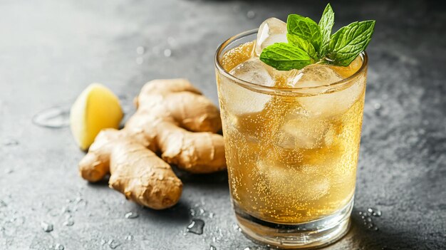 ginger ale with ice cubes and coriander for stomach.
