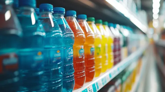 Gatorade bottles placed on a rack.