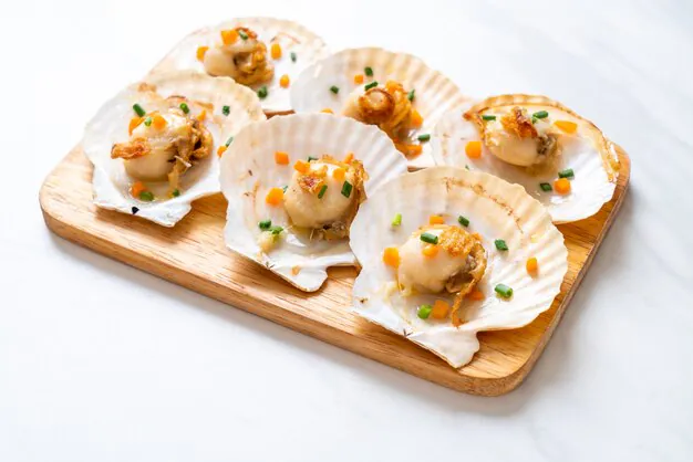 top view of grilled scallops