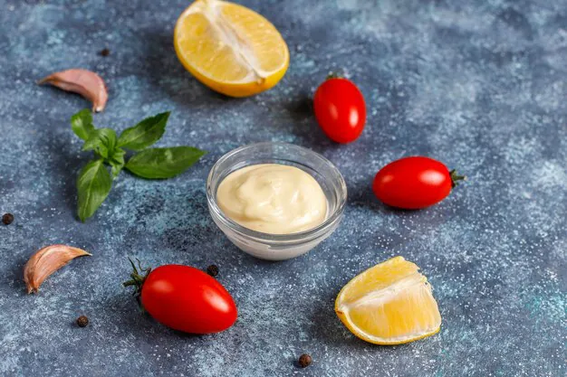 homemade mayonnaise in a small glass bowl