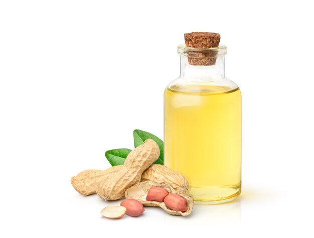 peanut oil with peanuts and leaves.