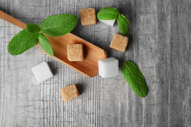 stevia cubes with stevia plant leaves