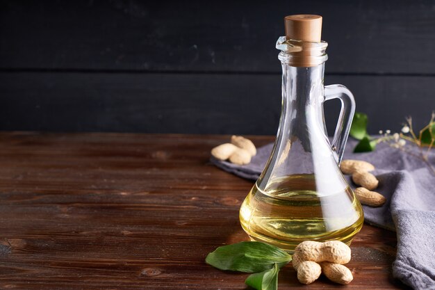 peanut oil in a glass jug.